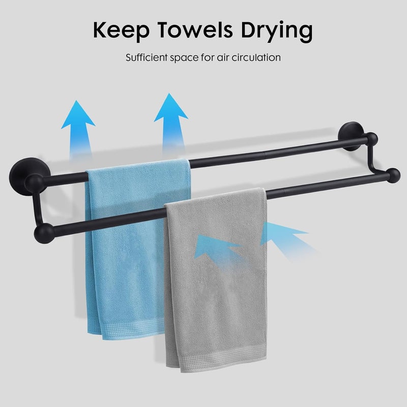 Ntipox Antique 24 Inch Bathroom Double Towel Bar Matte Black,Towel Racks for Bathroom Wall Mounted,Bathroom Towel Holder Black,Two Towel Rod Hanger for Hotel - Image 3